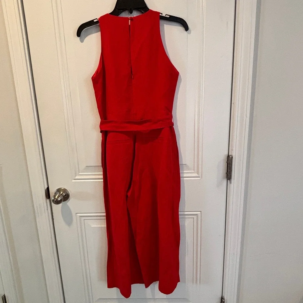 NWT Banana Republic Women Jumpsuit 0P Red Linen Blend Belted Wide Leg Sleeveless
